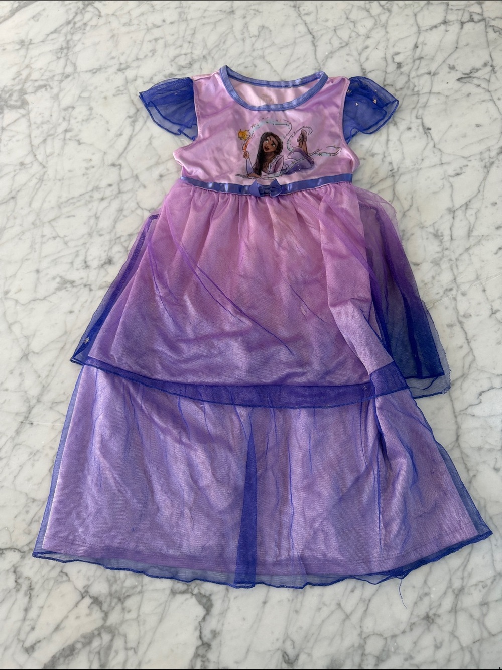 DISNEY Wish Dress Kids 4T Purple Asha Star Tulle Overlay Princess Nightgown